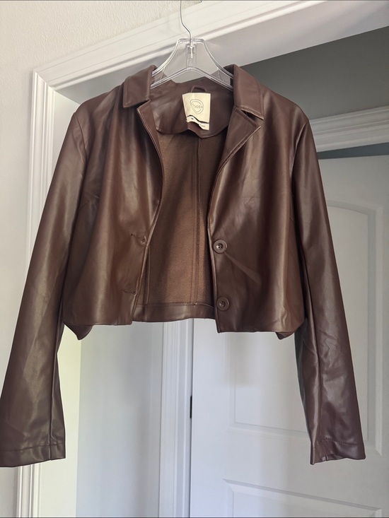 Stoosh Jackets & Blazers - Cropped Brown Faux Leather Jacket - Women's